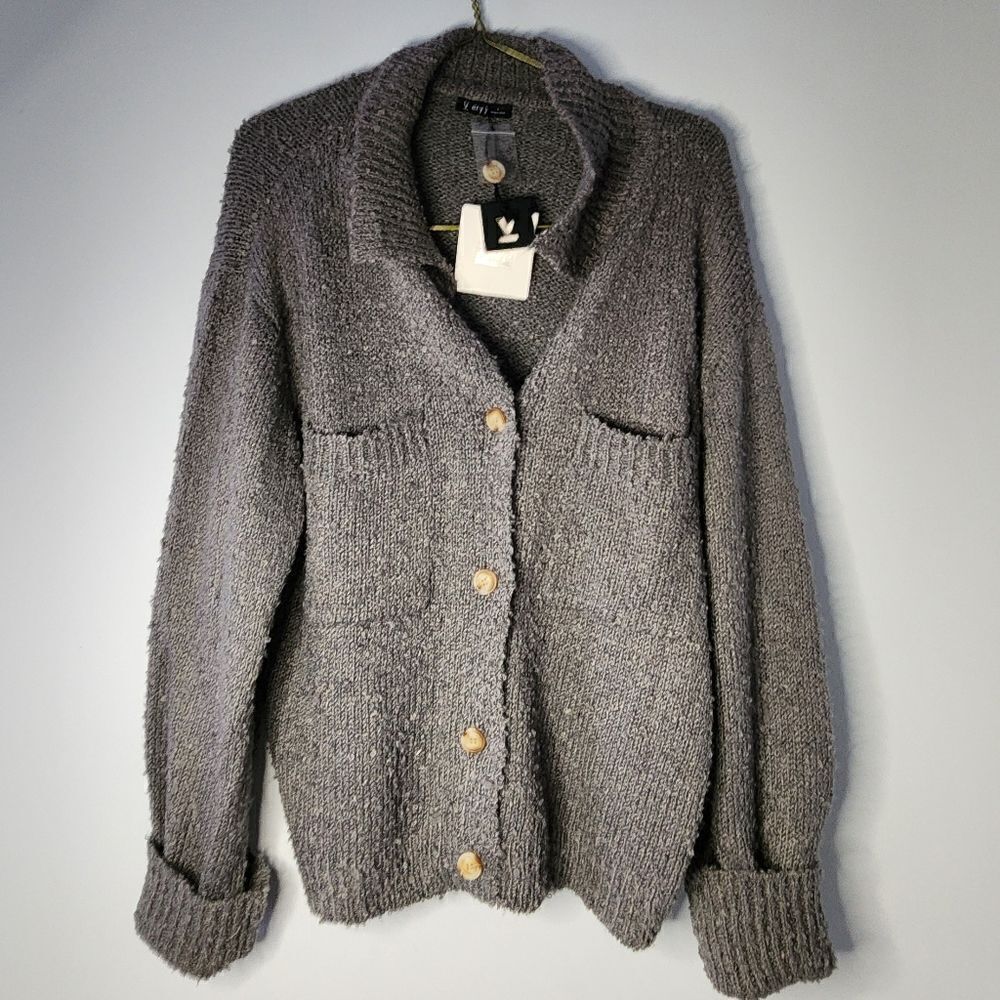 Very J Sweater  Large (NWT) Charcoal Gray Button Up Cardigan Oversized